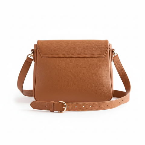 Welare Italian Leather Foldover Crossbody Bag - Back View White Background