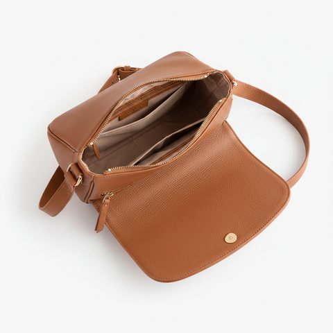 Welare Italian Leather Foldover Crossbody Bag - Interior View White Background