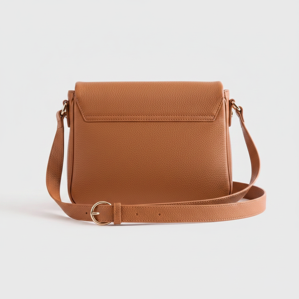 Welare Italian Leather Foldover Crossbody Bag Tan - Front View White Background