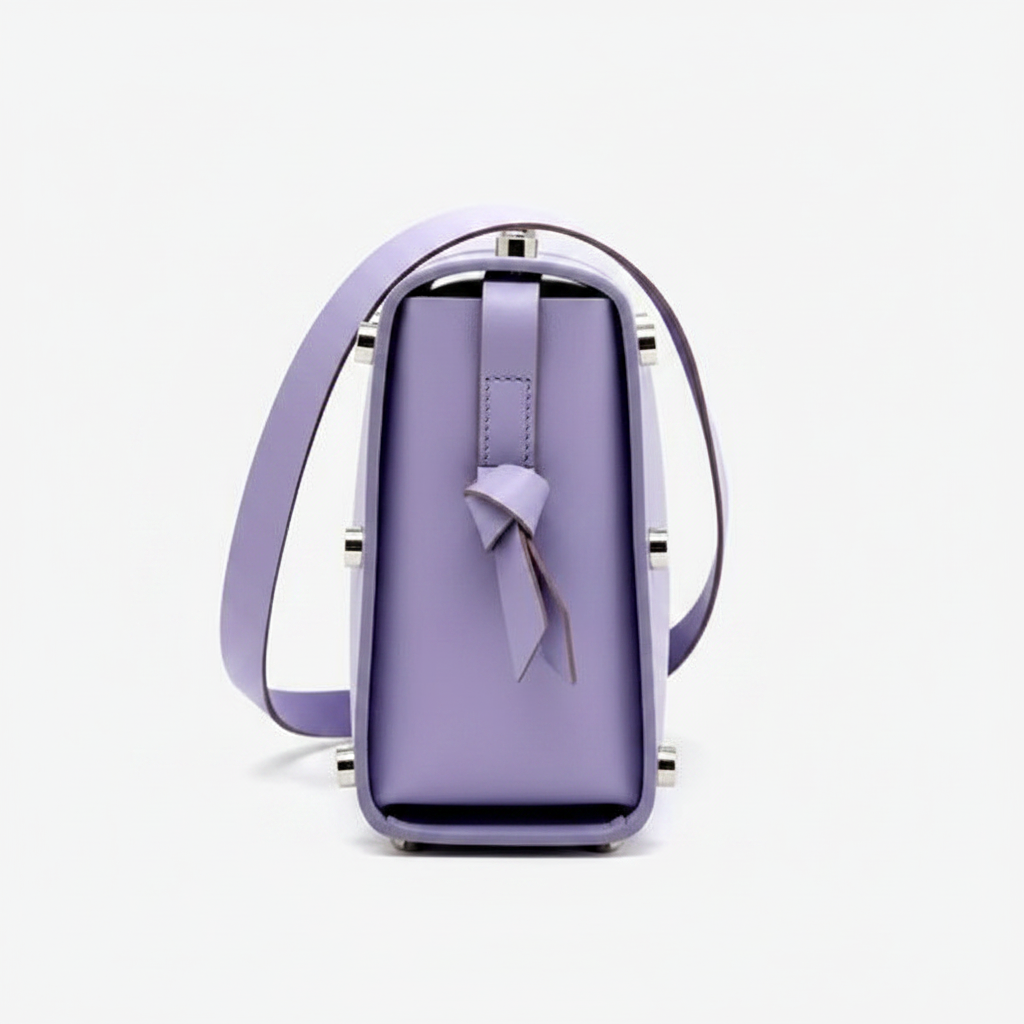 Welare Jinhee Structured Leather Crossbody Bag Lavender Side Angle View White Background