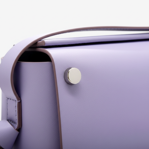 Welare Jinhee Structured Leather Crossbody Bag Lavender Silver Stud Hardware Detail Close-up