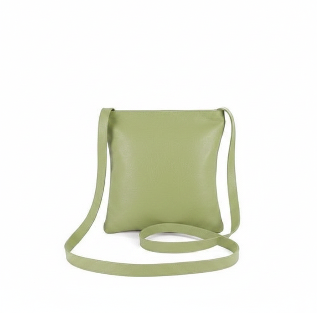 Welare Lightweight Leather Crossbody Bag Sage Green Back View Long Adjustable Strap