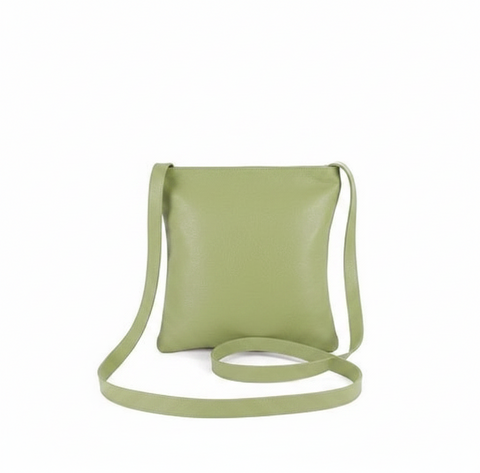 Welare Lightweight Leather Crossbody Bag Sage Green Back View Long Adjustable Strap