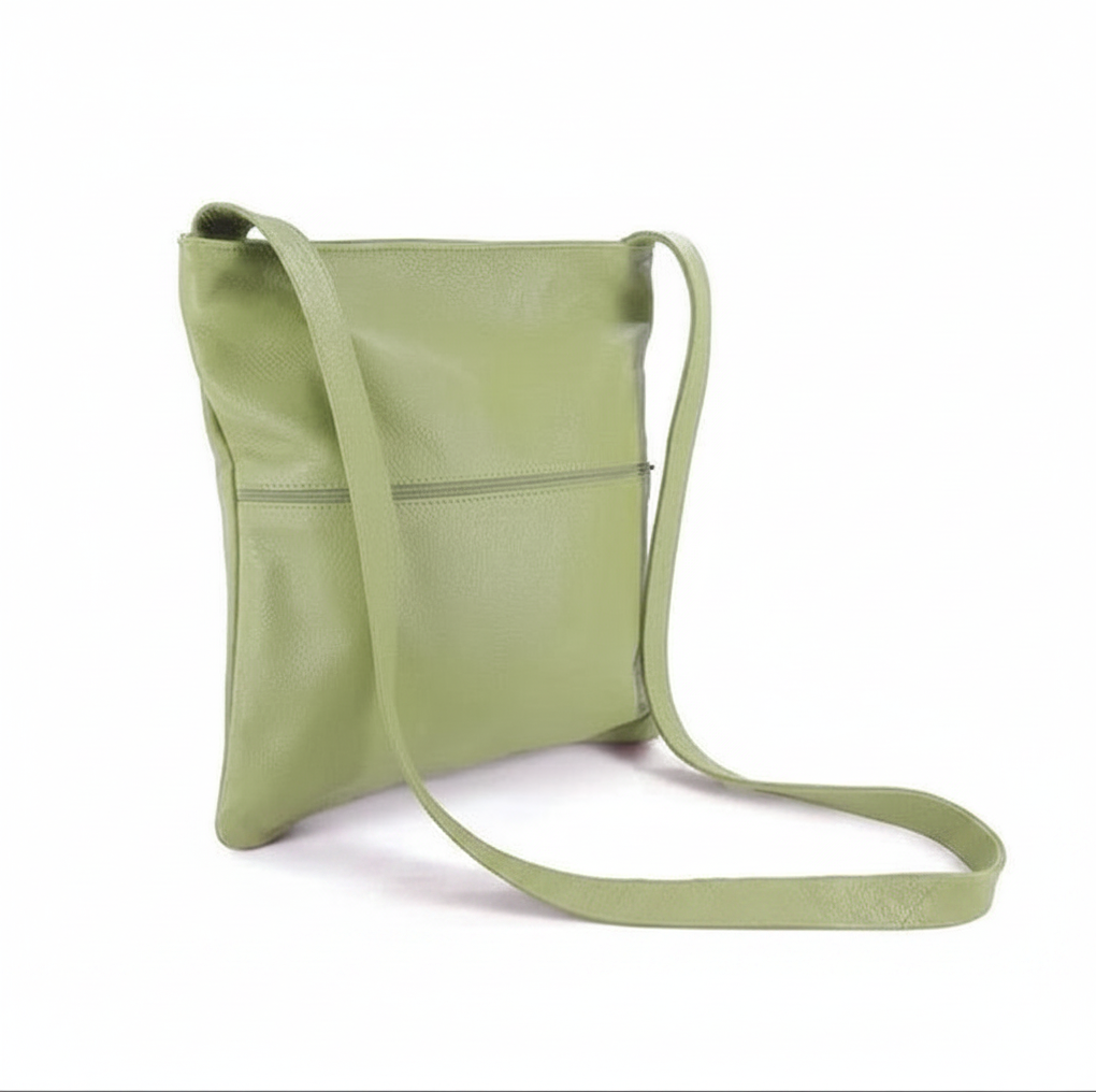 Welare Lightweight Soft Pebbled Leather Crossbody Bag Sage Green Front View White Background