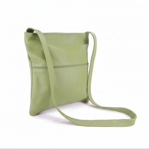 Welare Lightweight Soft Pebbled Leather Crossbody Bag Sage Green Front View White Background