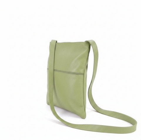 Welare Lightweight Soft Pebbled Leather Crossbody Bag Sage Green Side View White Background