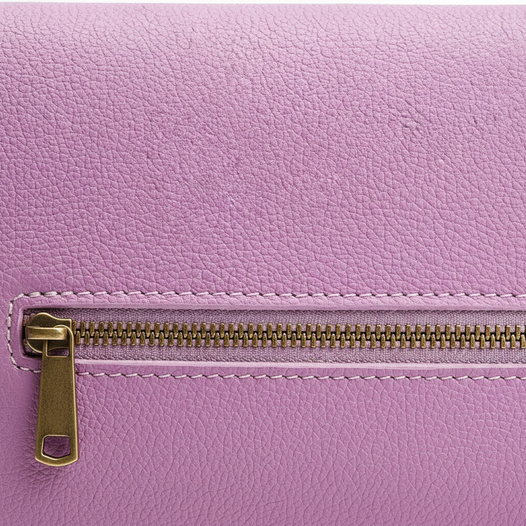 Welare Metro Full-Grain Pebbled Leather Crossbody Bag Lilac Antique Gold Hardware Detail Close-up