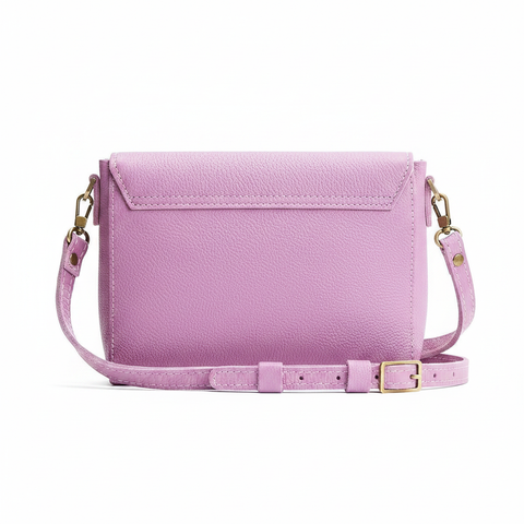 Welare Metro Full-Grain Pebbled Leather Crossbody Bag Lilac Back View Adjustable Strap