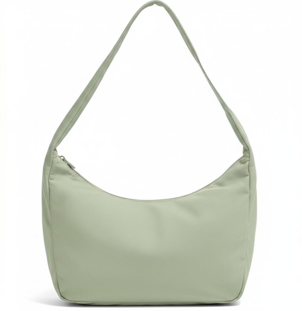 Welare Featherlight Soft Leather Hobo Shoulder Bag Sage Green Back View Wide Strap