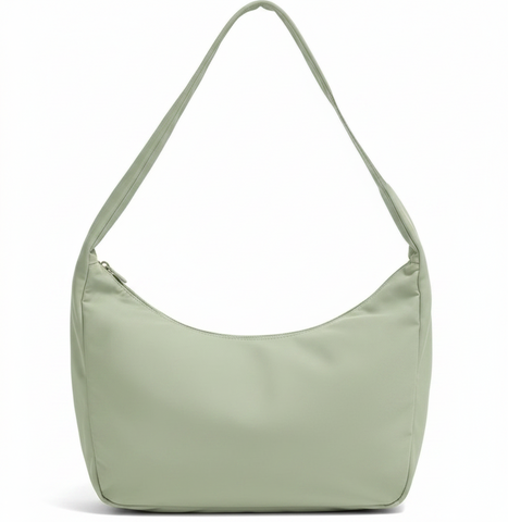 Welare Featherlight Soft Leather Hobo Shoulder Bag Sage Green Back View Wide Strap