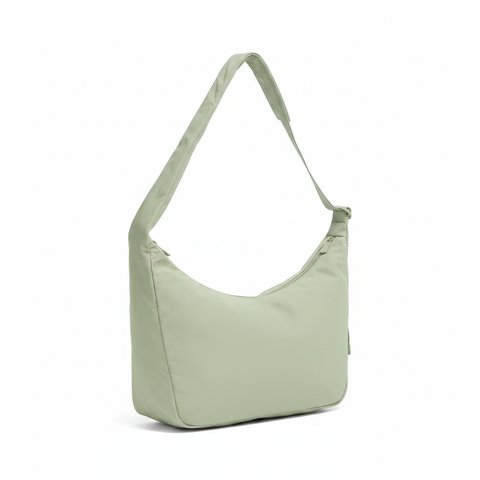 Welare Featherlight Soft Leather Hobo Shoulder Bag Sage Green Side Angle View White Background