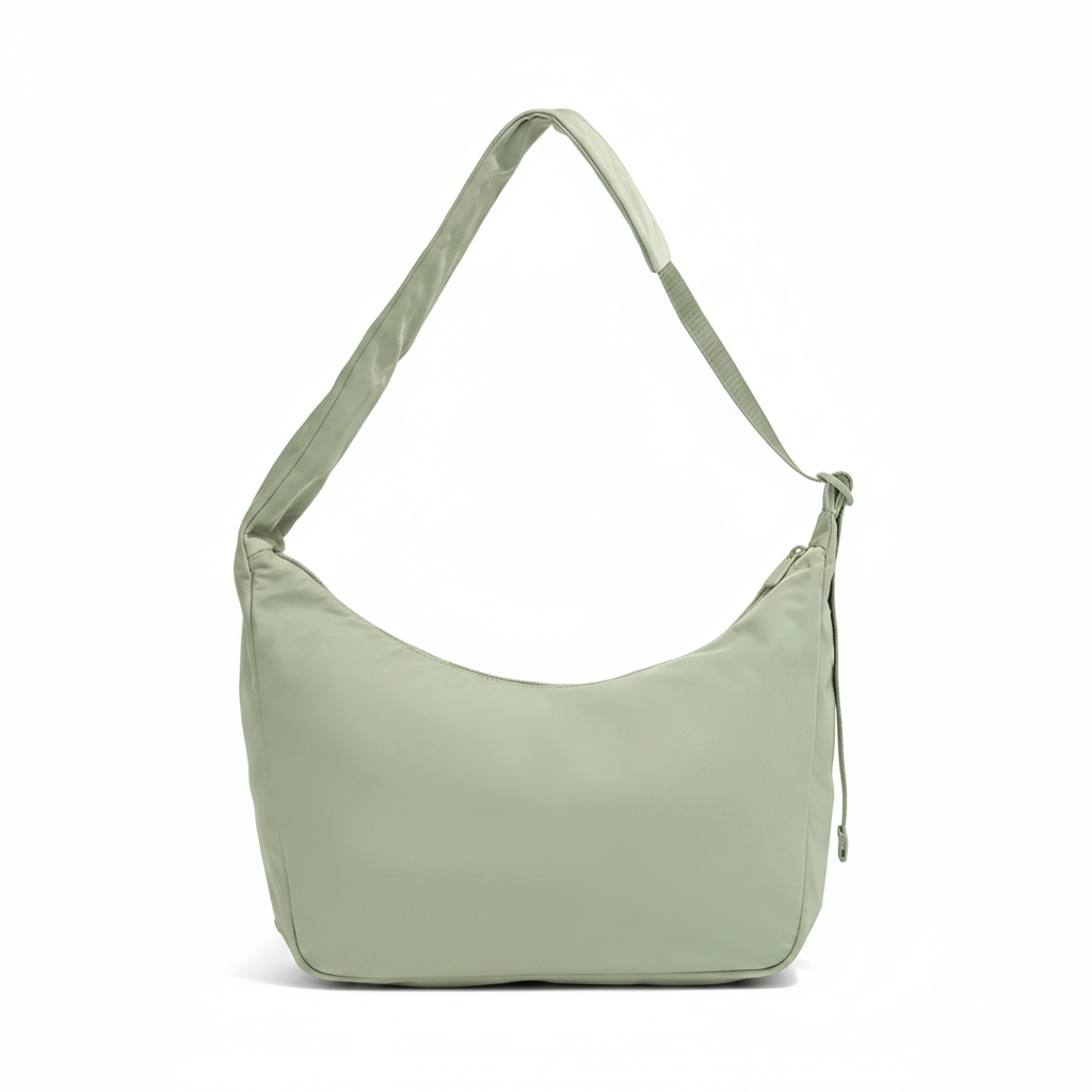 Welare Featherlight Soft Leather Hobo Shoulder Bag Sage Green Front View White Background
